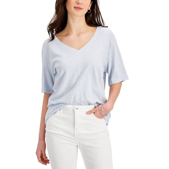 COPY - Style & Co. Women's Cotton Oversized Light Blue V-Neck T-Shirt Size M NWT - Picture 2 of 5